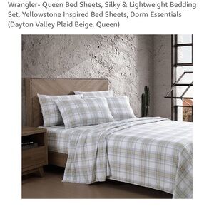 NWT Wrangler Dayton Valley Plaid Beige Queen Sheet Set